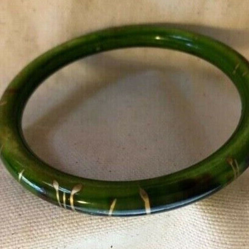 Bangle Bracelet Emerald tone with Gold paint